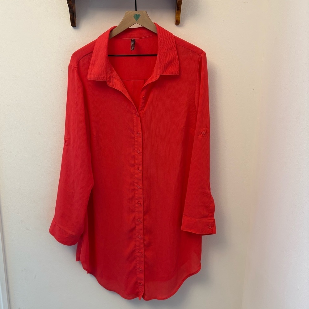 Torrid Pink Georgette Button-Front Tunic Shirt